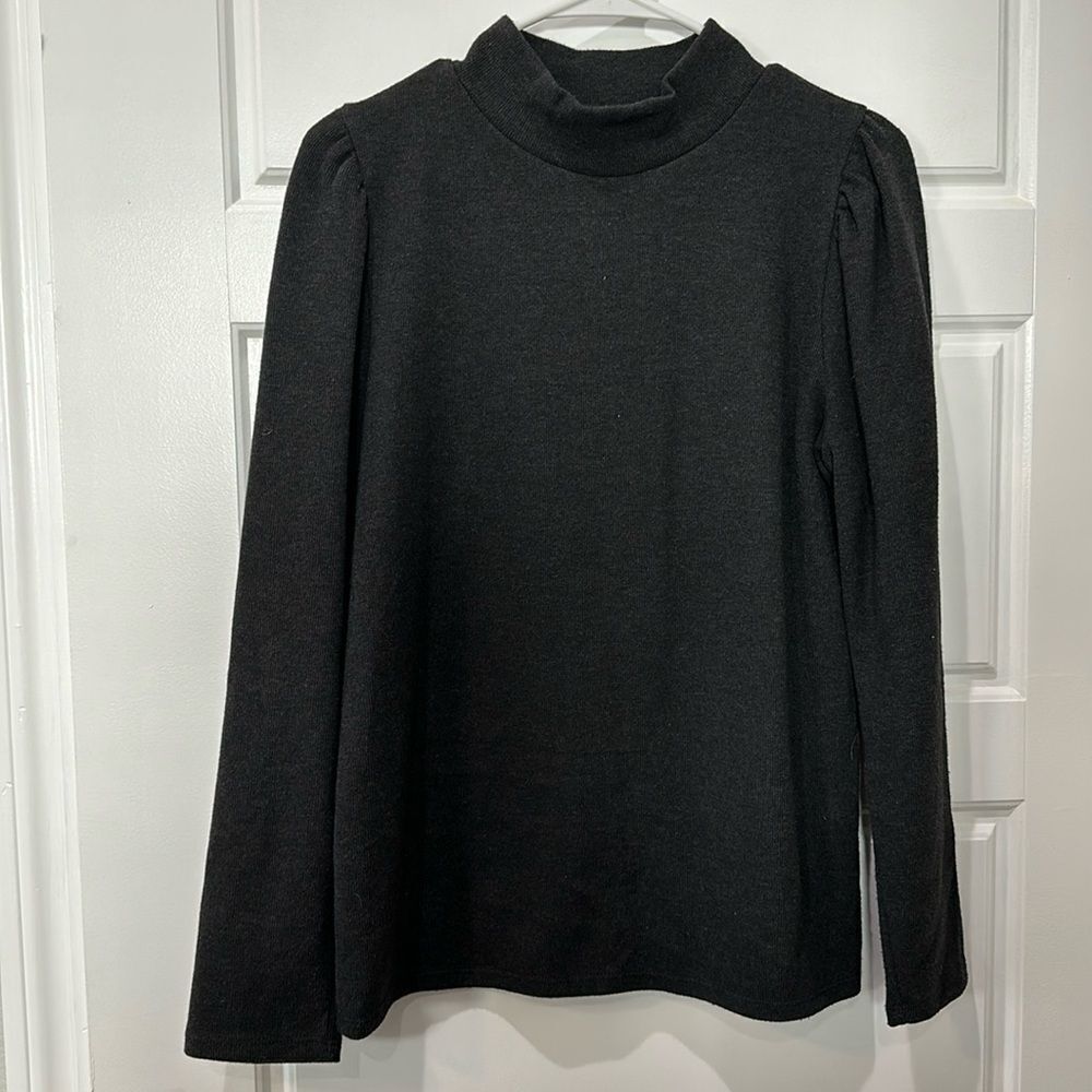 Grey Mock Neck Puff Sleeve Madewell Sweater